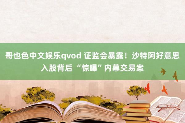 哥也色中文娱乐qvod 证监会暴露！沙特阿好意思入股背后 “惊曝”内幕交易案
