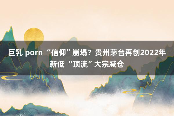 巨乳 porn “信仰”崩塌？贵州茅台再创2022年新低 “顶流”大宗减仓