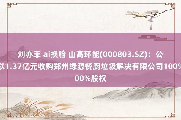 刘亦菲 ai换脸 山高环能(000803.SZ)：公司拟以1.37亿元收购郑州绿源餐厨垃圾解决有限公司100%股权